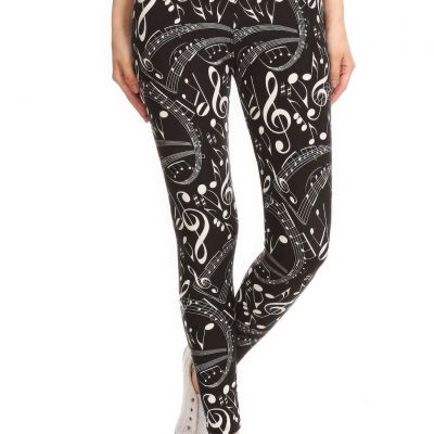 Yoga Style Banded Lined Music Note Print, Full Length Leggings In A Slim Fitting